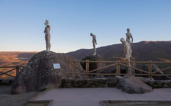 El Torno, Spain - Jan 21st, 2024: Mirador de la Memoria. El Torno, Caceres, Jerte valley viewpoint. Sculpted by Francisco Cedenilla Carrasco, 2009