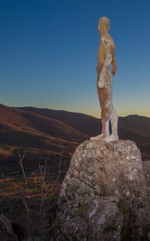 El Torno, Spain - Jan 21st, 2024: Mirador de la Memoria. El Torno, Caceres, Jerte valley viewpoint. Sculpted by Francisco Cedenilla Carrasco, 2009