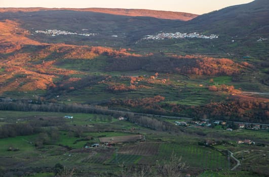 Casas del Castanar and Cabrero villages view from Mirador de la Memoria viewpoint. El Torno, Caceres, Spain