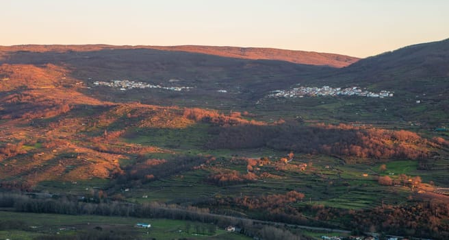 Casas del Castanar and Cabrero villages view from Mirador de la Memoria viewpoint. El Torno, Caceres, Spain