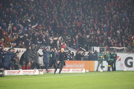 Coach Christian Streich (SC Freiburg) really freaks out after the 3:2 at the final whistle in the game of the 1. FBL: 23-24: 18 Sptg. SC Freiburg - TSG 1899 Hoffenheim  DFL REGULATIONS PROHIBIT ANY USE OF PHOTOGRAPHS AS IMAGE SEQUENCES AND/OR QUASI-VIDEONann  Photo: Joachim Hahne/johapress