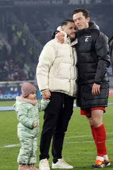 Christian Günter (SC Freiburg) and Michael Gregoritsch (SC Freiburg) enjoy the moment after the 3-2 win in the match of the 1. FBL: 23-24: 18 Sptg. SC Freiburg - TSG 1899 Hoffenheim  DFL REGULATIONS PROHIBIT ANY USE OF PHOTOGRAPHS AS IMAGE SEQUENCES AND/OR QUASI-VIDEONann  Photo: Joachim Hahne/johapress