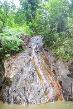 Mountain river with a waterfall. Flowing mountain river natural landscape.