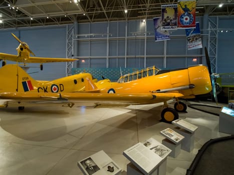 Berlin, Germany - June 19, 2018: Aviation History Museum in Berlin. Exhibits of old aircraft, single copies and serial samples
