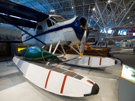 Berlin, Germany - June 19, 2018: Aviation History Museum in Berlin. Exhibits of old aircraft, single copies and serial samples