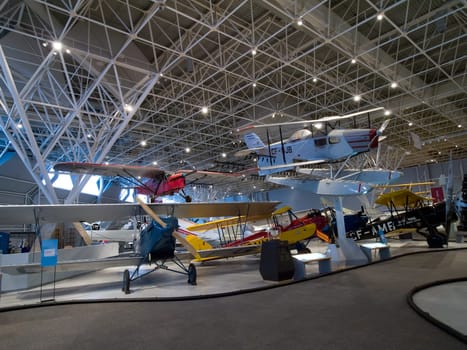 Berlin, Germany - June 19, 2018: Aviation History Museum in Berlin. Exhibits of old aircraft, single copies and serial samples