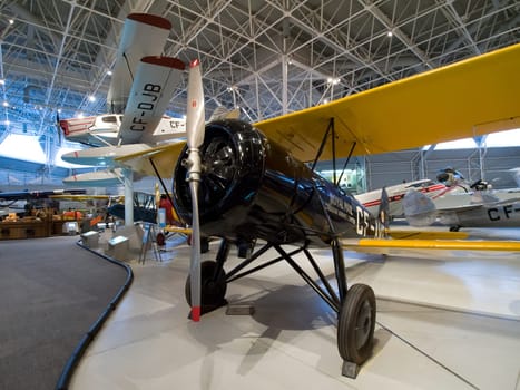 Berlin, Germany - June 19, 2018: Aviation History Museum in Berlin. Exhibits of old aircraft, single copies and serial samples