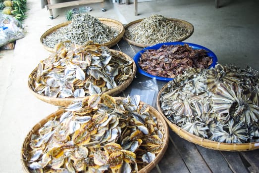 Dried fish in large quantities. Warehouse of dried fish on the market.