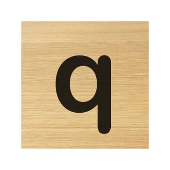 A lower case q wood block on white with clipping path