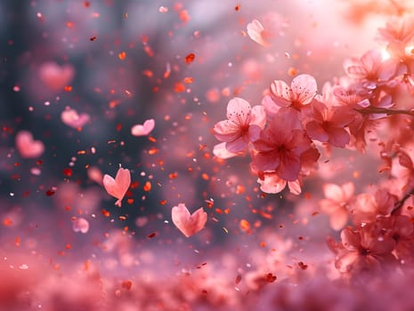 Images for making backgrounds for greeting cards or presentations about fragile love. The illustration filled with little hearts. Spread the whole picture The overall color tone of the image is pink.