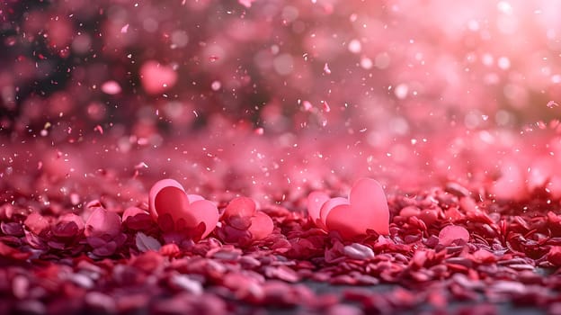 Images for making backgrounds for greeting cards or presentations about fragile love. The illustration filled with little hearts. Spread the whole picture The overall color tone of the image is pink.