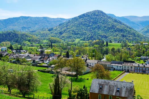 a view of village of Saint Pe de Bigorre in the french Pyrenes mountains
