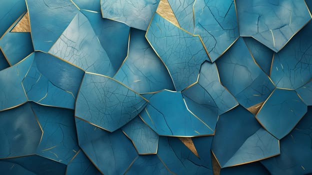 abstract background of irregular blue scales with gold inserts. generated by ai