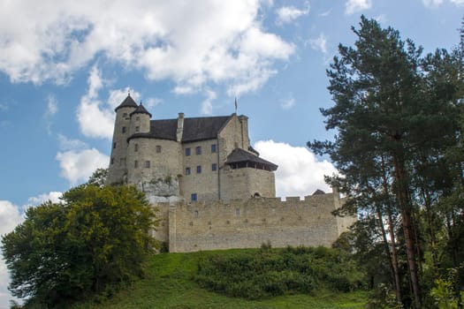 View of Bobolice Castle - 14th-century royal castle in the village of Bobolice, Polish Jura, Poland