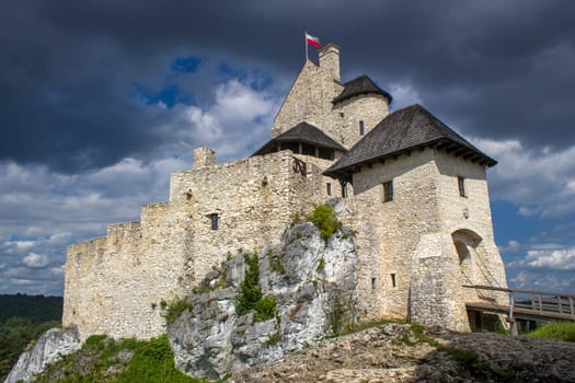 View of Bobolice Castle - 14th-century royal castle in the village of Bobolice, Polish Jura, Poland