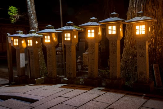 stone lanterns inside the Okunoin Koyasan cemetery