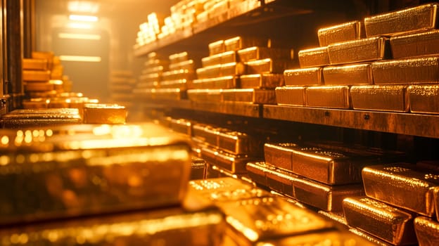 background of gold bars inside a bank vault. generated by ai