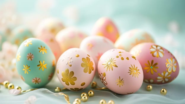 finely hand-decorated easter eggs background. generated by ai