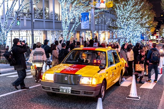 TOKYO/JAPAN - November 21 2023:crowds photographing Christmas lights in the roppongi district