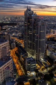 TOKYO/JAPAN - November 22 2023:aerial view of tokyo city at sunset