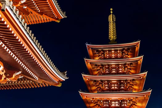 Tokyo's senso ji temple pagoda at night