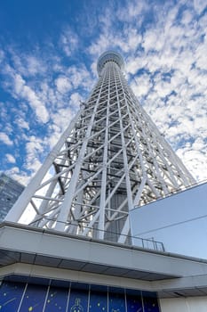 Tokyo Sky Tree bottom view with blue sky