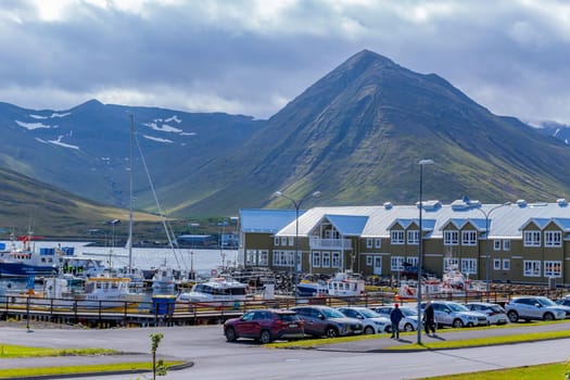 Siglufjordur, Iceland - 3 August 2023: View of the fishing town of Siglufjordur. Northern Iceland