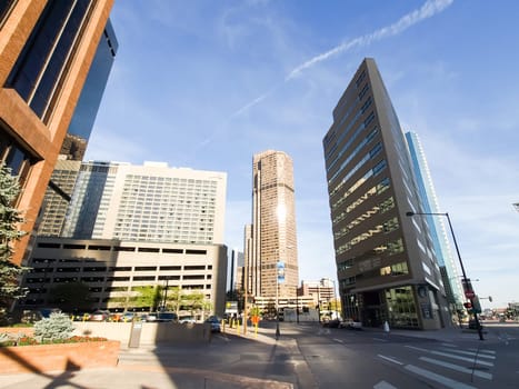 Denver, USA - October 12, 2010: Streets of Denver, Buildings and roads in the city, sights and new buildings and parks.
