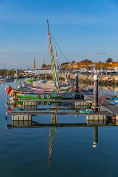 Moita, Portugal: November 25, 2023: Traditional boats at the port in Gaio, Moita. Portugal