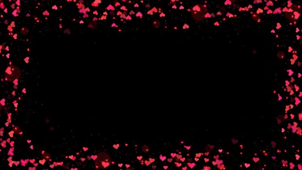 Heart frame with small hearts for Valentines Day, Mothers Day or wedding events on black background. Love and romance frame concept.