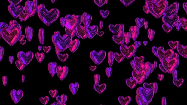 Heart diamonds falling and spinning on black background with light. Valentines Day, Mothers Day or wedding events beautiful heart. Love and romance concept.