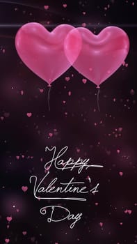 Valentines Day greeting. Love concept with heart balloons on small hearts background.