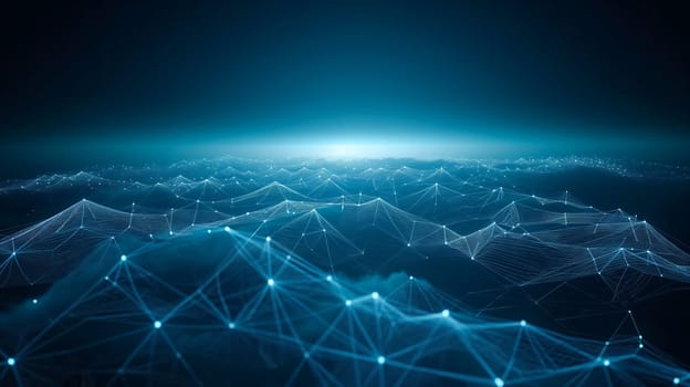 Background big data visualization. Lights point connected lines, net background