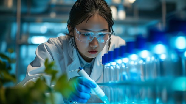 Chinese scientist research viruses in laboratory.