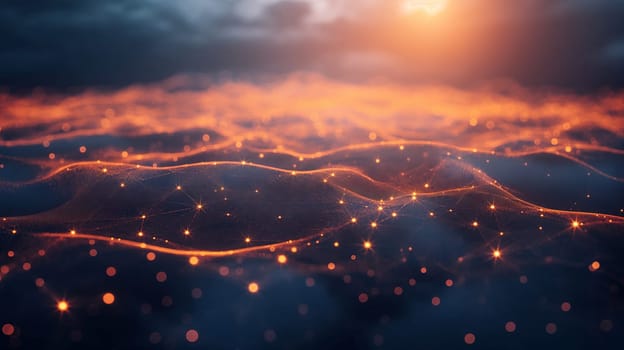 Background big data visualization. Lights point connected lines, net background