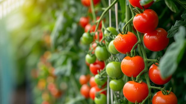 Cherry tomatoes hydroponic plant, growth in organic greenhouse garden all year round.