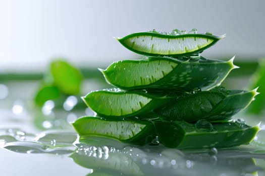 Stack of Aloe vera sliced with gel dripping.