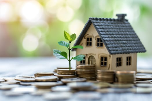 Real Estate investment, house loan, insurance or credit concept. House model and money