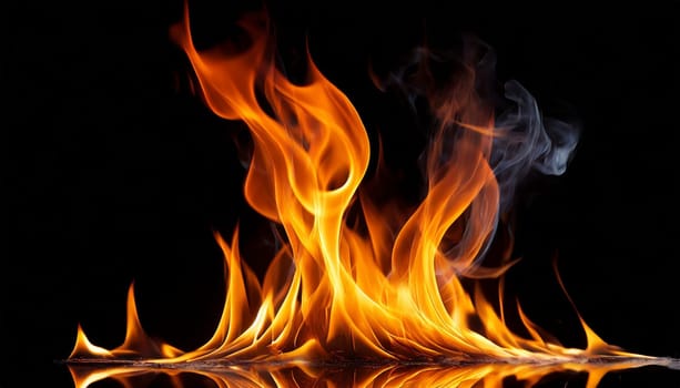 Fire flames on a black background. AI generated