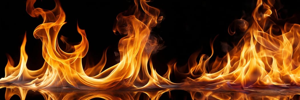 Fire flames on a black background. AI generated