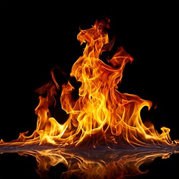 Fire flames on a black background. AI generated