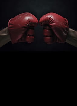 Hands in boxing gloves banner. Sport fight training. Generate Ai