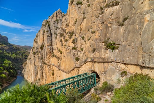 Caminito Del Rey, Spain, October 19, 2023: Visitors Walking Along the Worlds Most Dangerous Footpath Reopened in May 2015. Ardales, Spain.