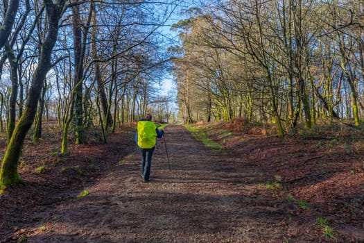 Galicia, Spain, 1 January, 2024: Pilgrim walk along the Camino De Santiago, the Way of St. James pilgrimage route, Galicia, Spain.