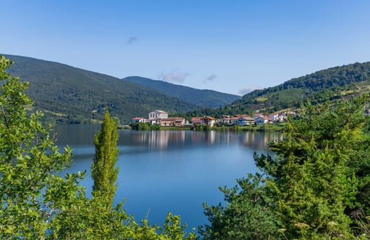 View of Eugi Reservoir in the town of Eugi, Navarra, Spain