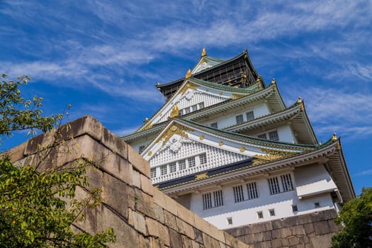 Osaka, Japan: August 20, 2020: Ancient Samurai Castle of Himeji, or Osaka castle. Japan.