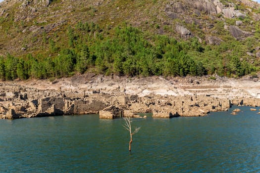 Old ruins of Vilarinho das Furnas, was a village, located in Campo de Geres, Terras de Bouro, on margins of River Homem, in 1972, it was intentionally submerged.