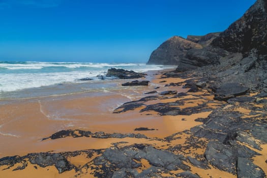 Beautiful empty beach in Algarve west coast, Portugal