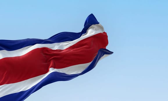 Close-up view of the Costa Rica national civil flag waving. Blue, white, red, white, blue horizontal stripes. 3d illustration render. Fluttering fabric