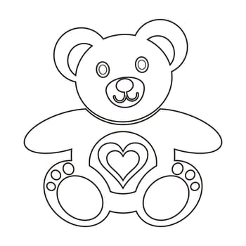 Cute teddy bear colouring picture with heart on white background
